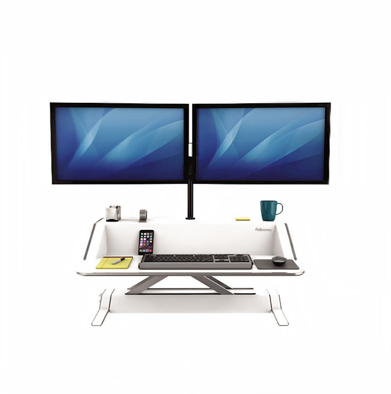將圖像加載到圖庫查看器中,Fellowes Lotus 坐立式升降工作枱 (黑 / 白色)