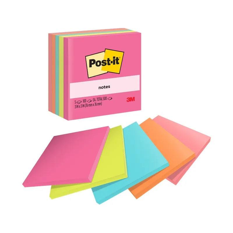 將圖像加載到圖庫查看器中,3M Post-it 654-5PK 螢光色告事貼 3" x 3" (5pad x 100張/pad)