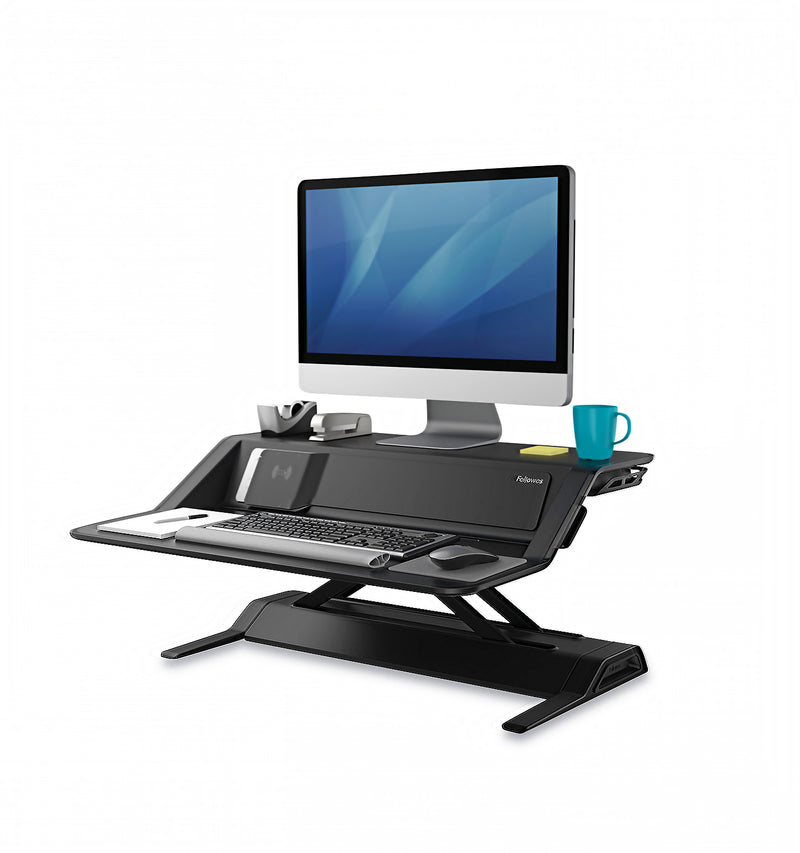 將圖像加載到圖庫查看器中,Fellowes Lotus 坐立式升降工作枱 (黑 / 白色)