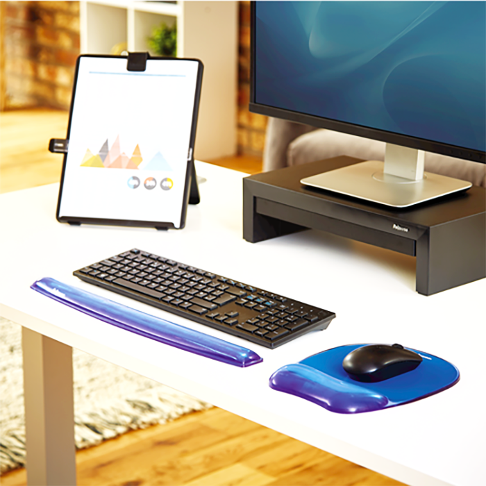將圖像加載到圖庫查看器中,Fellowes FW91137 水晶啫喱鍵盤手腕軟墊(藍色)