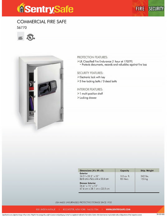 Sentry S-6770 Safe Electronic + Key