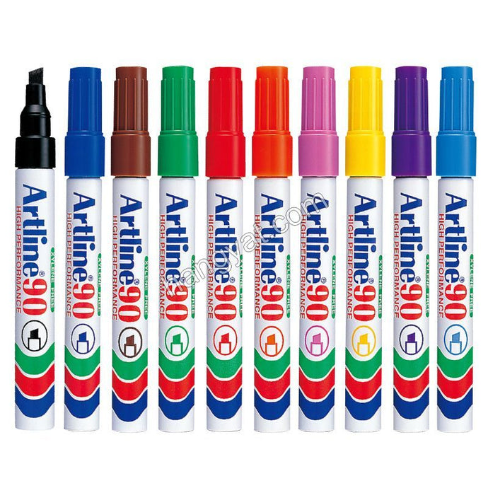 Artline 90 Permanent Markers (Chisel 10-col-12 pcs) 