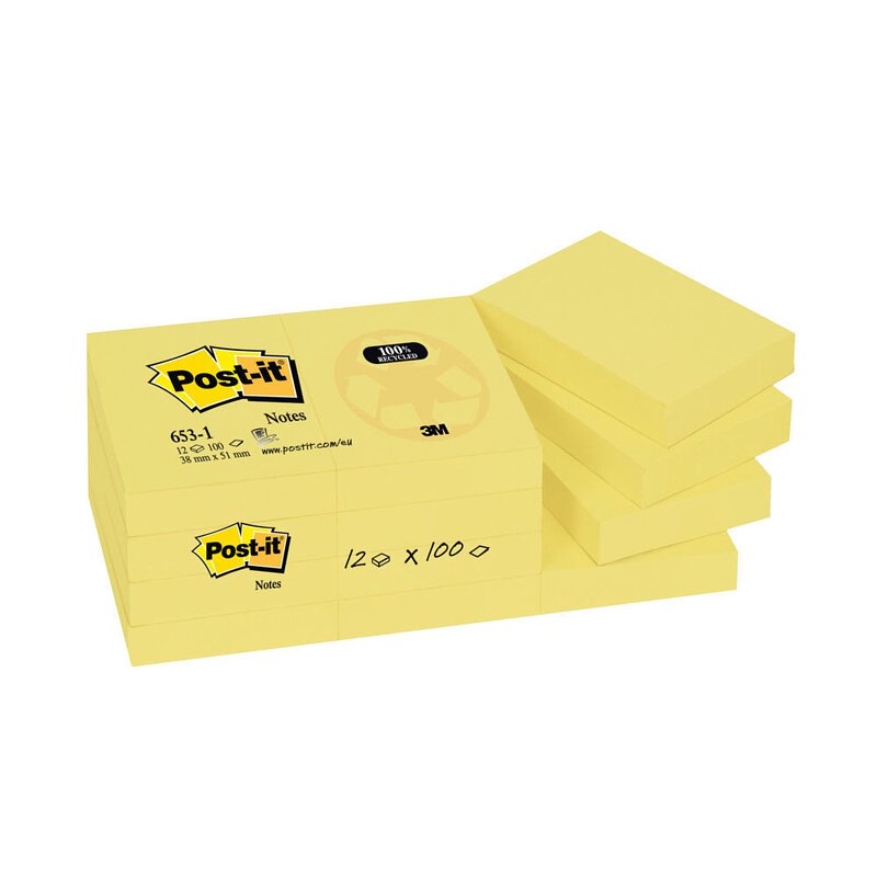 將圖像加載到圖庫查看器中，3M Post-it 653 黃色報事貼 1.5&quot; x 2&quot; (12本)
