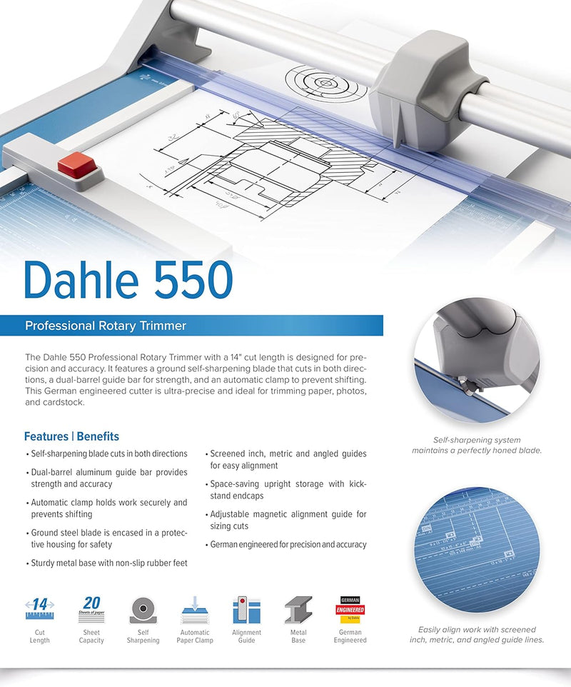 將圖像加載到圖庫查看器中，Dahle 550 A4 360mm 專業滾輪式切紙器
