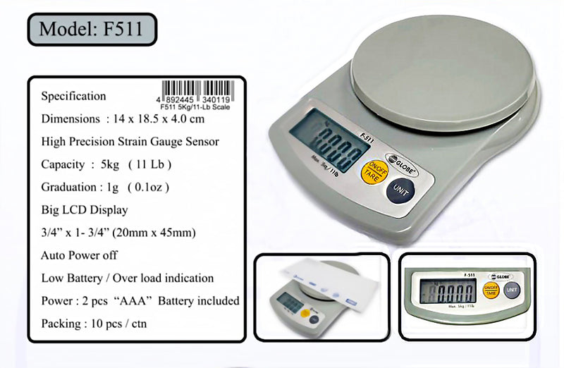 將圖像加載到圖庫查看器中，Globe F511 電子磅 5Kg
